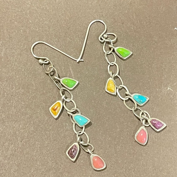 Vintage Barse Multi Stone Sterling Silver 925 Linear Drop/Dangle Earrings - Picture 5 of 12